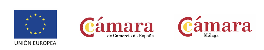 Logo de la Unión Europea, Cámara de Comercio de España y Cámara de Comercio de Málaga
